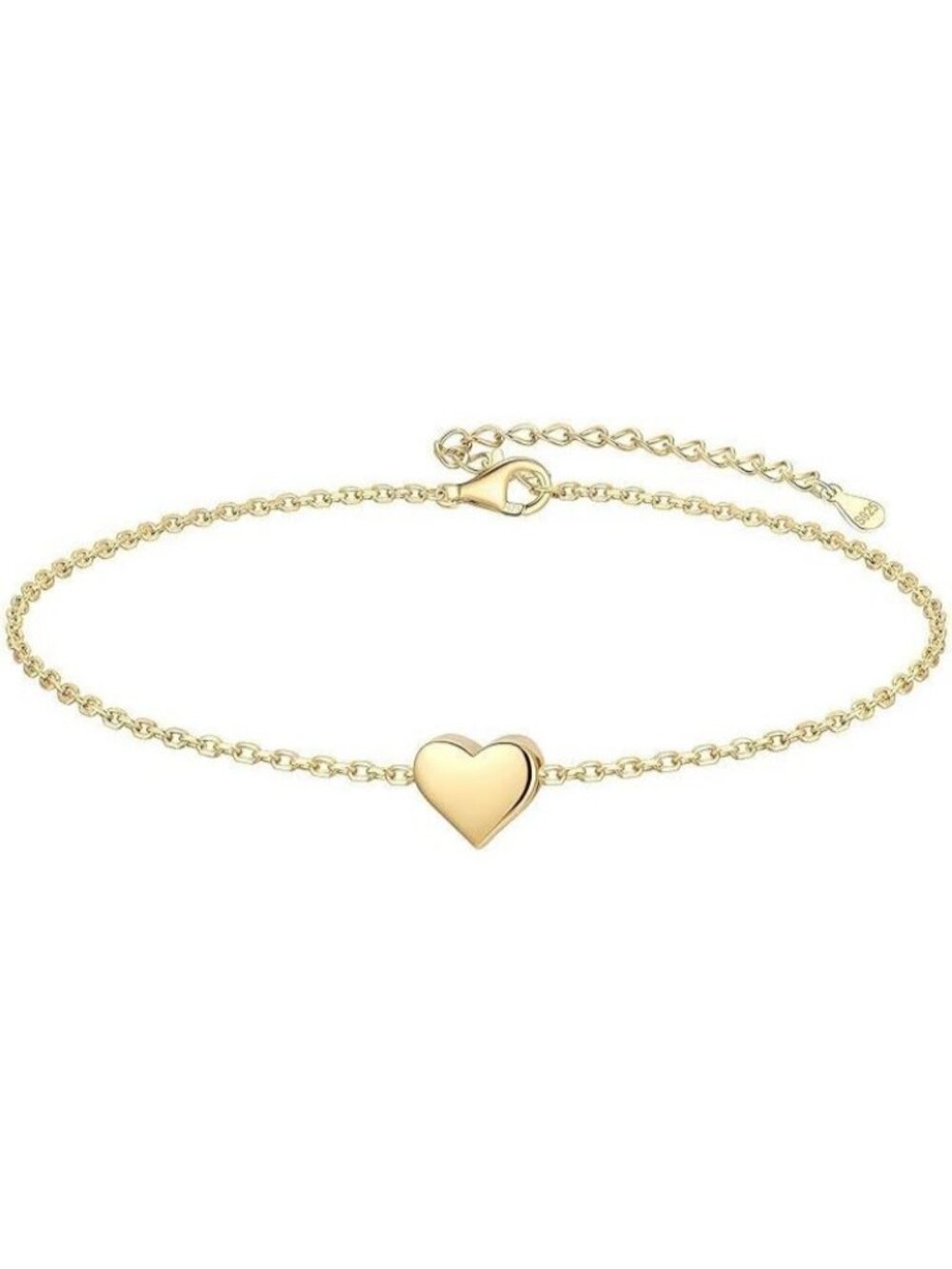 Tiny A. Heart-Gold Sterling Silver Dainty Link Chain Bracelet